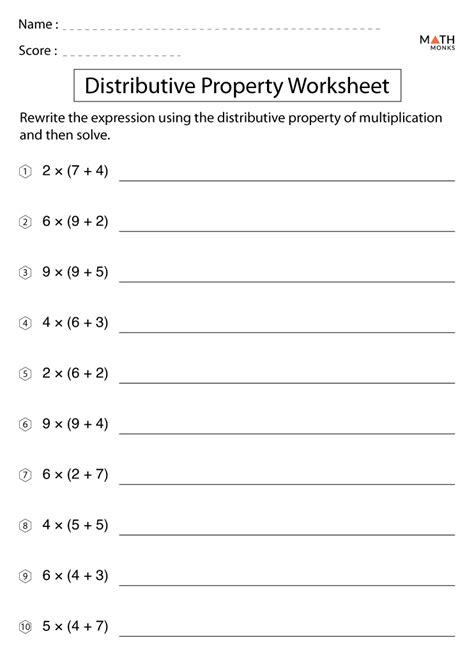 distributive property worksheet